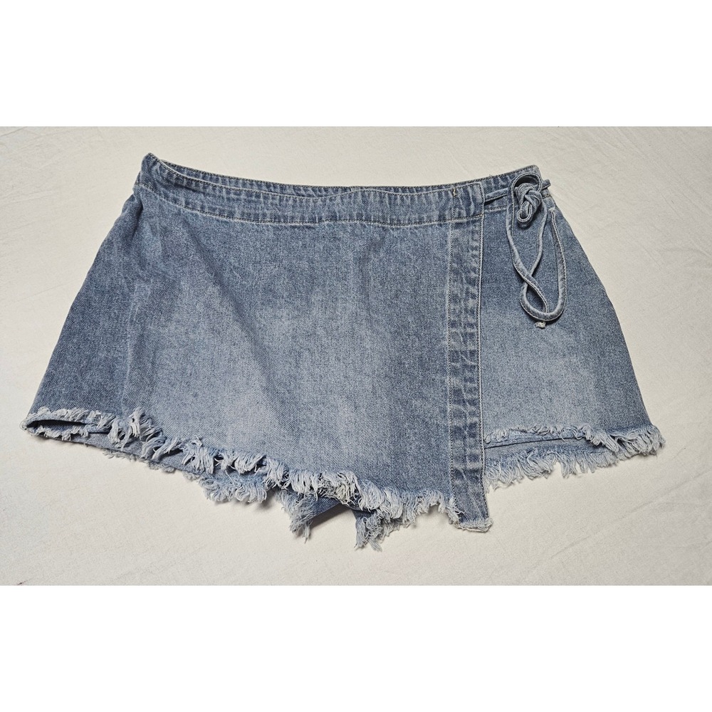 Rewash Denim Skort Womens 9/29 Blue Wrap Front Frayed Hem Y2K‎ Festival Skirt